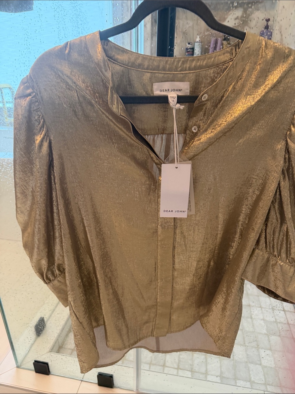 Dear John Gold Metallic Button-Front Blouse